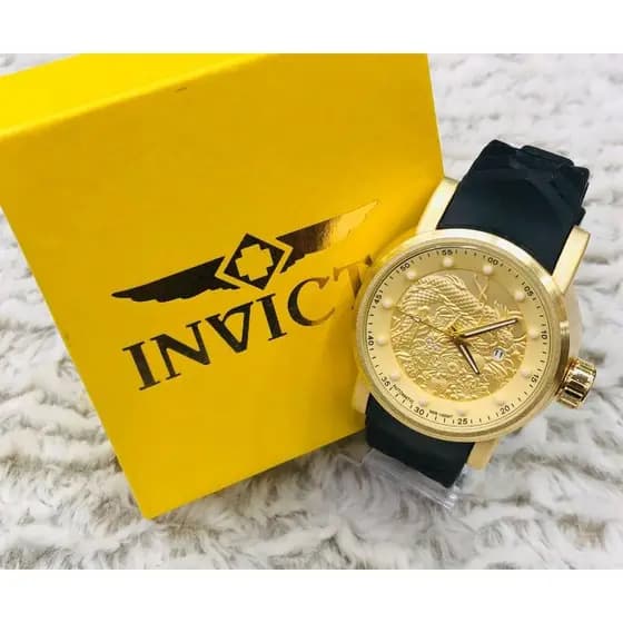 Relógio Masculino Premium Grafado Caixa Grande de Aço Pulseira de Silicone Dourado