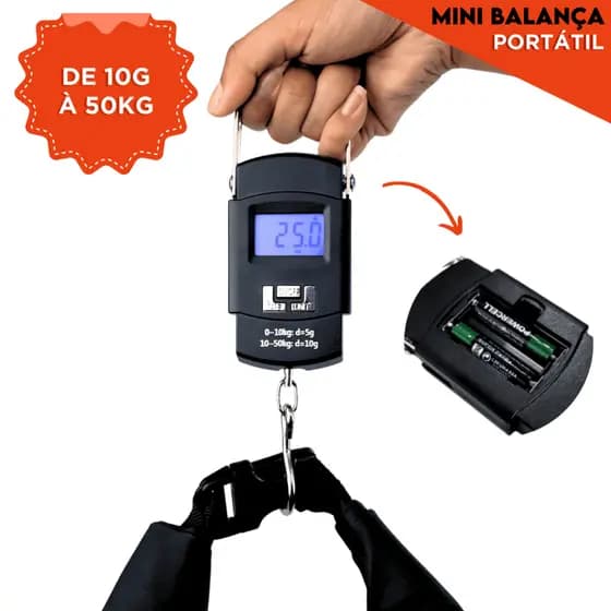Balança De Mão Digital 50 KG com Pilhas - Para Bagagem Bolsa e Pesca - AV