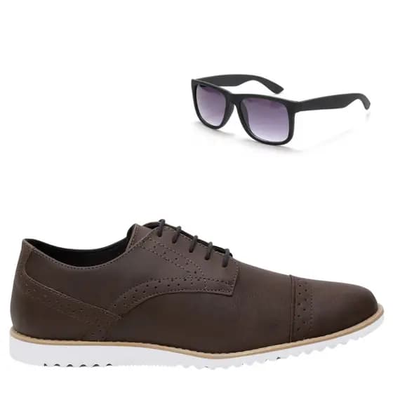 Kit Sapato Social Masculino Oxford Clássico + Óculos Elegante Confortável Casual Festa