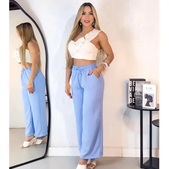 Calça Pantalona Com Bolso Cintura Alta Duna