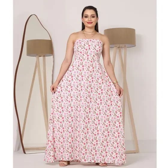 Vestido Tropical Longo Tomara que Caia Estampado – Moda Feminina Verao ENTREGA RAPIDA