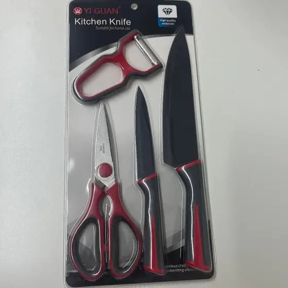 Kit Facas de Cozinha + Tesoura Multiuso + Descascador | Utensílios Domésticos