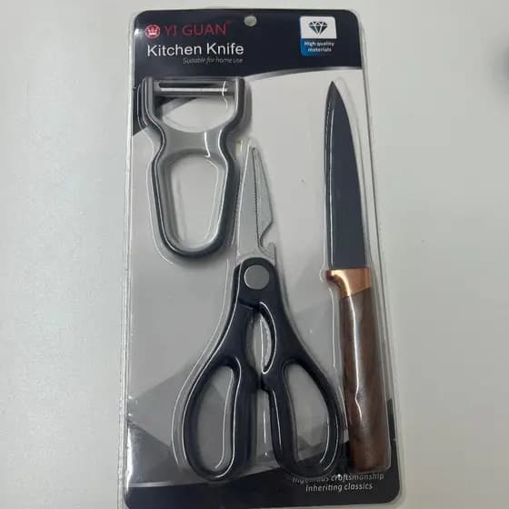 Kit Cozinha com Tesoura Faca e Descascador 3 Peças Utensílios