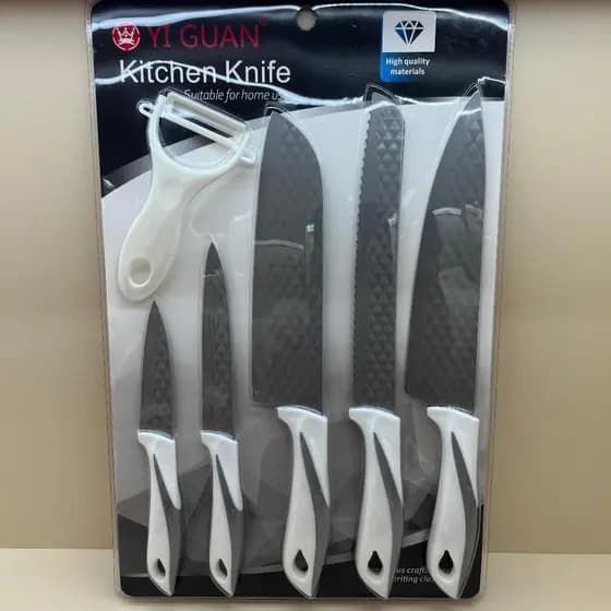Conjunto de Facas de Cozinha + Descascador – 6 Peças – Lâminas Afiadas e Resistentes