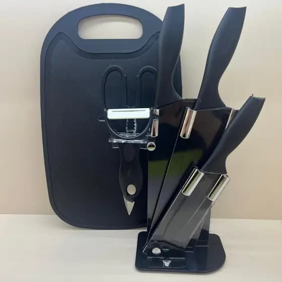 Kit de Facas Premium com Suporte + Tábua de Corte + Descascador