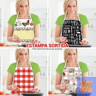 Kit C/2 Aventais Térmicos Forrado Impermeável Cozinha Lavanderia Estampado Diversas EstampasSortido 45 x 65cm