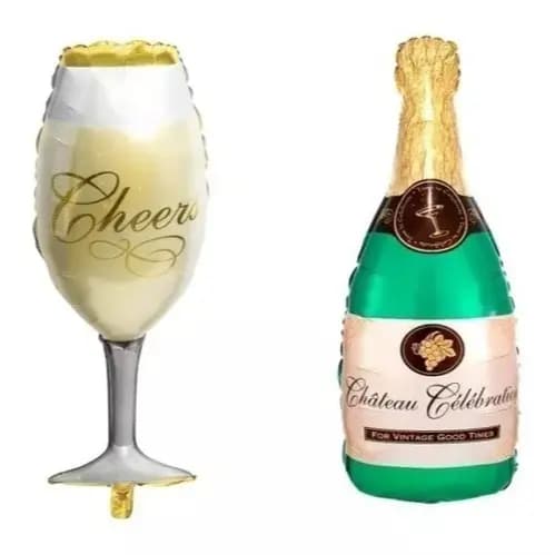 Balão Metalizado Taça De Champanhe + Garrafa De Champanhe