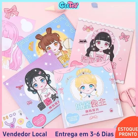 4 Conjunto De Adesivos Manual Goo Cartão Princesa Vestir-Se Boneca Brinquedo Livro Brinquedos Educativos