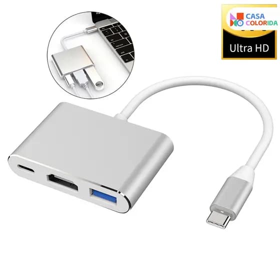 3 Em 1 7 em 1 Hub Type C Para HDMI USB 3.0 Conversor 4K/Adaptador De Concha De Alumínio