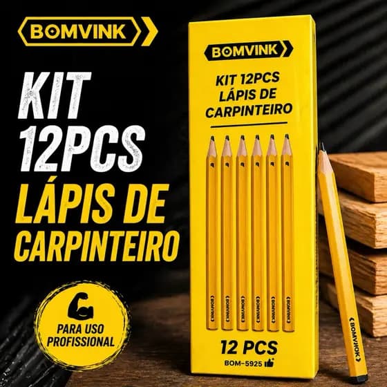 Kit 12 Lápis de Carpinteiro pedreiro Profissional | Marcação Precisa Madeira Drywall Construção