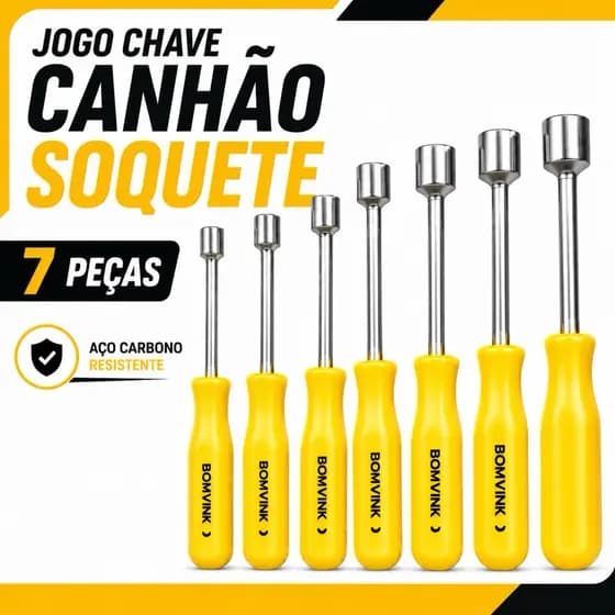 CHAVE CANHÃO 7 PEÇAS COMPLETO – USO PROFISSIONAL | MECÂNICA E CASA