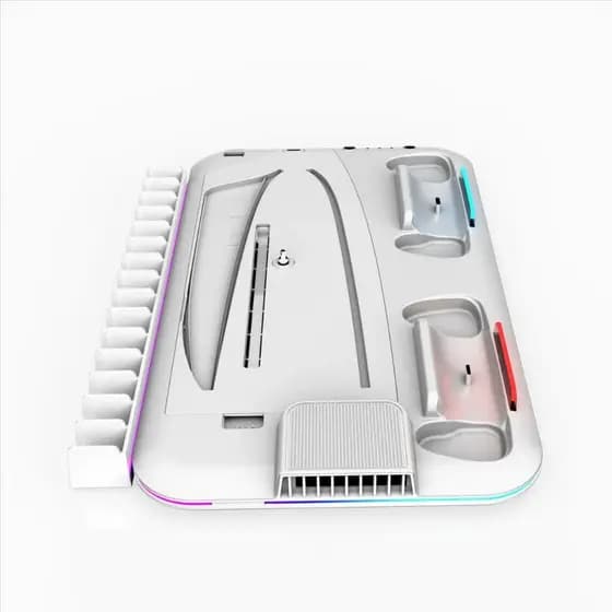 Base Cooler Turbo PS5 / PS5 Slim RGB 3 Níveis + Dock Carregador Controle + Suporte Headset Vertical Digital e Disc