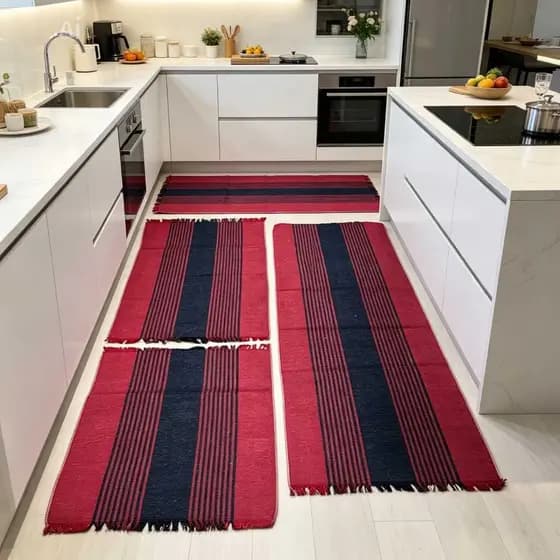Jogo Tapete De Cozinha 3 peças, Passadeira, Cores Diversas.