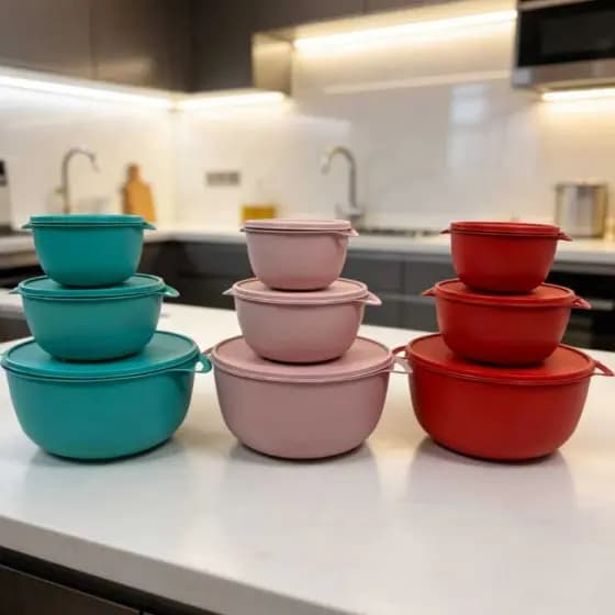 Pote Organizadores Redondo Bowls, Kit com Três potes um de 500 ML, um 1000 ML um de 2800 ML.