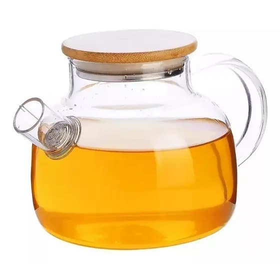Chaleira De Vidro Tampa De Bambu 1l Resistente A Calor Bule