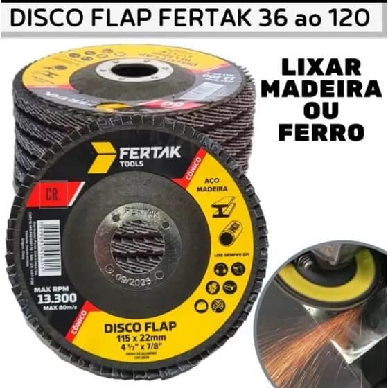 kit 10 un Disco de Lixa Flap 4.1/2 Ferro Madeira Lixadeira Esmilheradeira Fertak