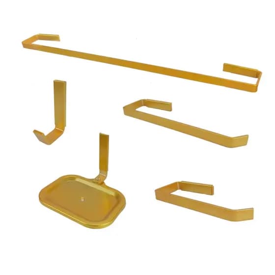 Kit Acessórios Para Banheiro Quadrado de Metal 5 Peças Dourado