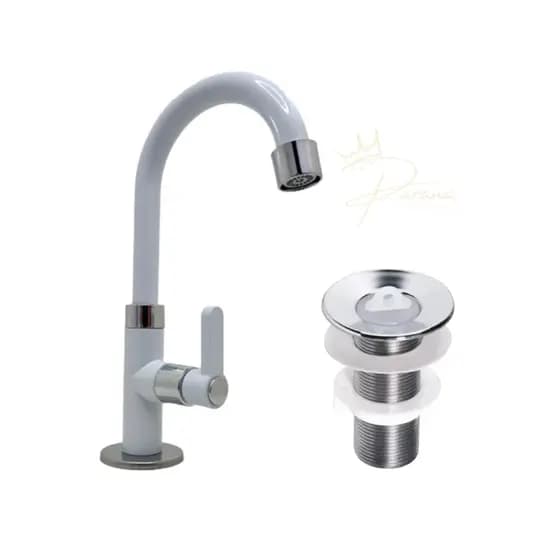 Kit Torneira Para Lavatorio/banheiro Branca + Válvula 7/8 Abs Cromada