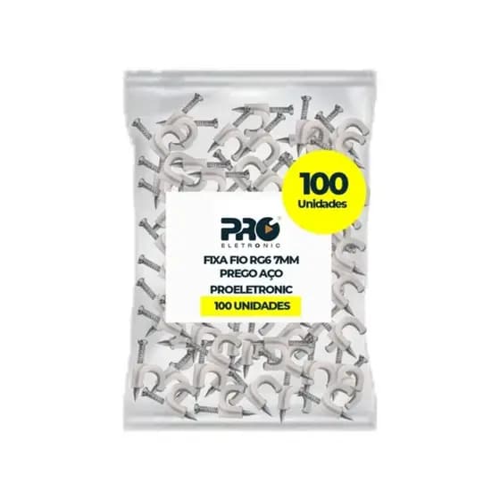 Kit 100un Fixador de Cabo RG6 7MM c/ Prego Aço ProEletronic