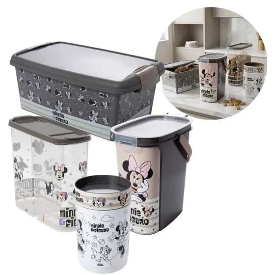 Kit Porta Ração Pet Minnie Figaro Organizadores Plasutil