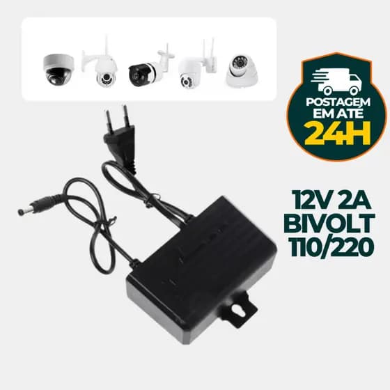 Fonte para Câmera de segurança Wifi Externa Adaptador 12V 2A Bivolt 110/220 a prova de água Fita Led