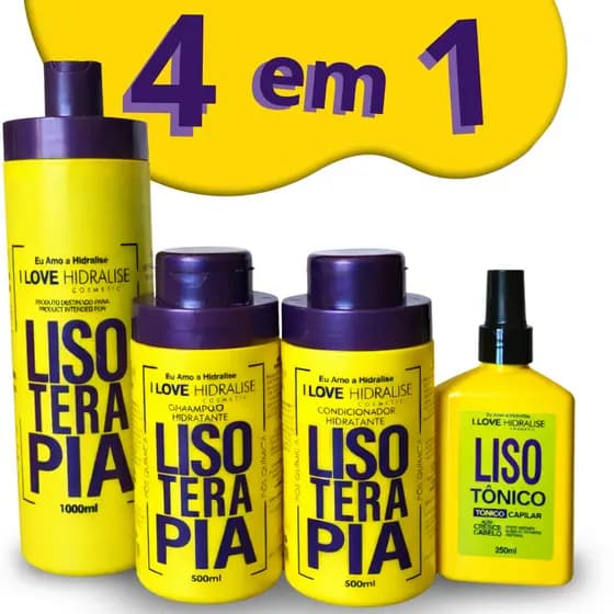 Kit 4 em 1 Lisoterapia Progressiva Sem Formol Shampoo e Condicionador, Tonico Capilar 250ml