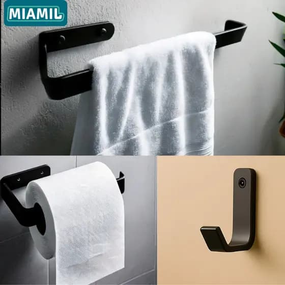 Kit acessorios de banheiro em aço com porta toalha de rosto porta papel higienico e gancho -3 peças