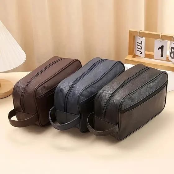 Necessaire Organizadora Bolsa de Mão em Couro Sintético Espaçosa Ideal para Viagem e Uso Diário