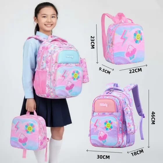 Mochila Escola Grande Capacidade, Estampa Fofa, Conjunto Versátil para Estudantes e Viagem