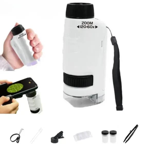 Microscópio De Mão Portátil Com Zoom 60X-180X Para Plantas Infantis