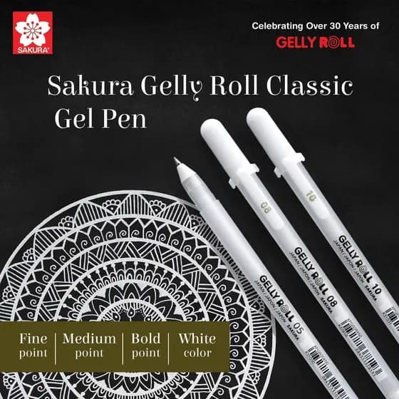 3 Pçs/Kit Caneta Gel Clássica Sakura Gelly Roll-Ponta Fina/Média/Bold-Branca