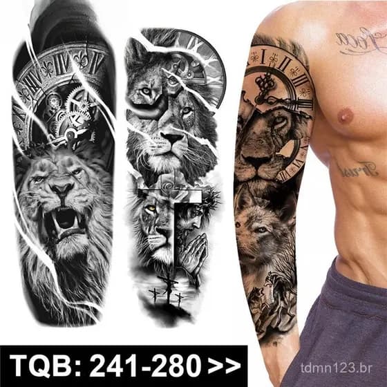Manga De Braço Grande Tattoo Rose Gear Clock Eye À Prova D'água Adesivo Temporário De Tatuagem