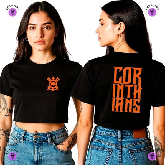 Camisa Camiseta Cropped Timão Corinthians Camisa Nova Lançamento Uniforme Laranja Laranjado Blusa 100% Algodão Adulto