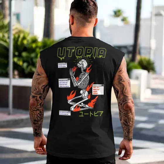 Camiseta Regata Machão Caveira Esqueleto Utopia Regata Streetwear Masculina Estampada