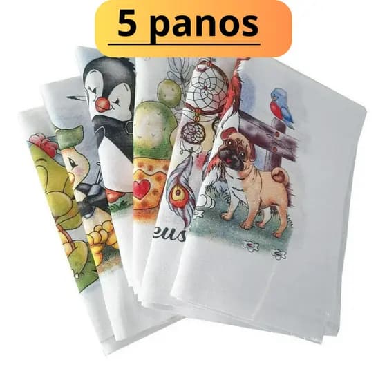5 Pano de prato GRANDE estampado com bainha