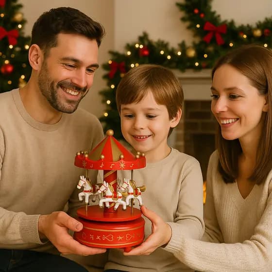 Caixinha de Música Carrossel Musical Natalino a Corda com Cavalinhos Enfeite de Natal 16x9cm