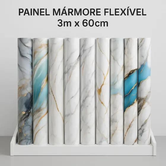 Papel de Parede Painel Placa Flexível PVC Efeito Mármore Revestimento de Parede Grosso Sala Cozinha Lavabo 0,60x3m