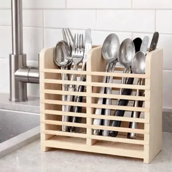 Organizador de Talheres em bambu com 2 Compartimentos com Escoamento