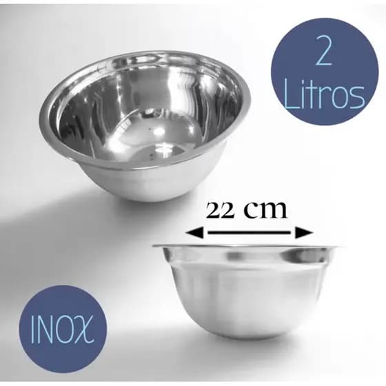 Tigela de Inox Funda Bowl - 2 Litros - Multiuso- Saladeira- Bater massas