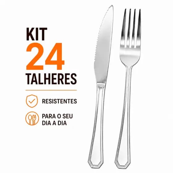 12 Facas e 12 Garfos Inox Resistente Jogo Talheres Cozinha