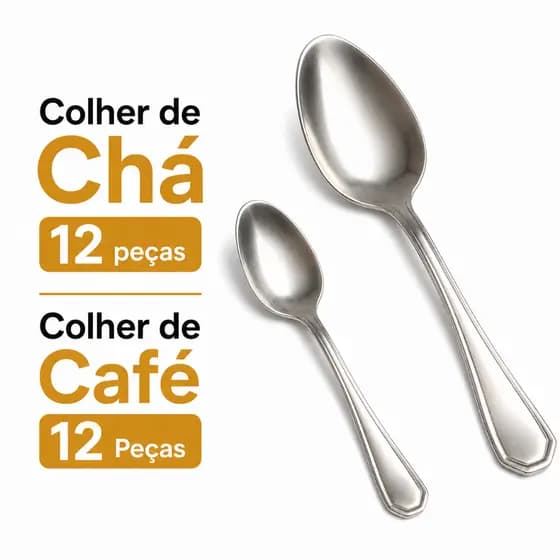 Colher De Chá 12 e Colher De Café 12 Pçs Inox Kit Jogo Talheres Cozinha