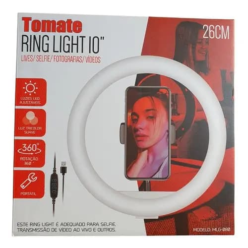 Ring Light Led Iluminador 26cm Completo+ Tripé 2.1 Cor Da Luz Ringlinght Profissional Cor Da Estrutura Preto Iluminador
