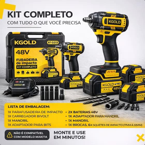 Chave de Impacto Profissional 48V de Alto Torque 400N.m – Design Ergonômico, Bateria de Lítio e Motor Sem Escovas