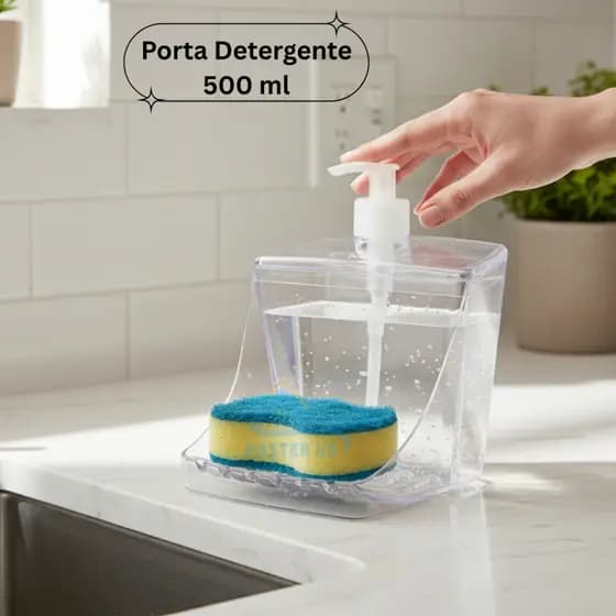 Porta Detergente Com Suporte Para Bucha 500ml Dispenser De Pia Prático Moderno Pia Cozinha