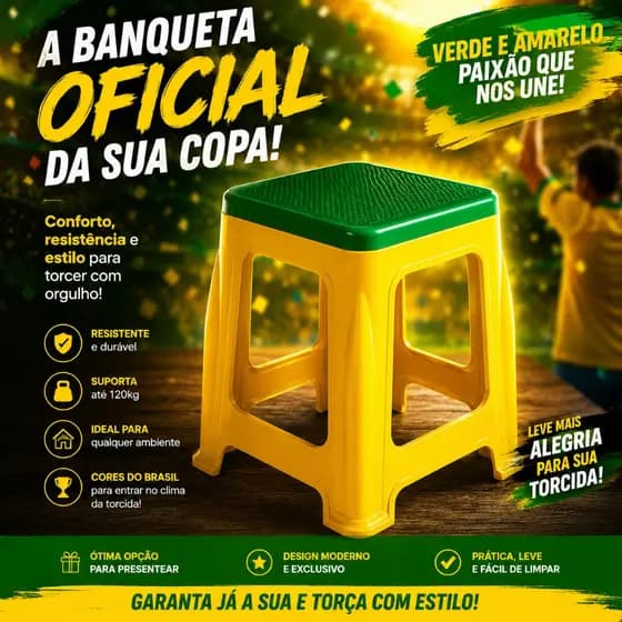 Kit 06 Banquetas Plástico Reforçado Copa Resistente Bicolor Até 120kg Multiuso
