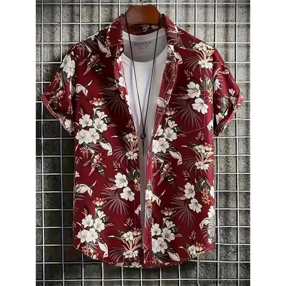 Camisa Casual Havaiana Masculina Com Estampa Floral Vibrante Plus Size – Tecido Respirável De Ajuste Relaxado , Gola Clá