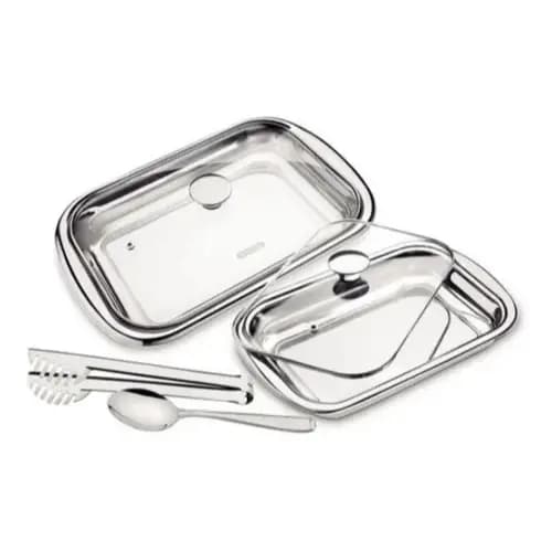 Kit Para Assar E Servir Cosmos 4 Peças Aço Inox com Tampa de Vidro Cinza Tramontina