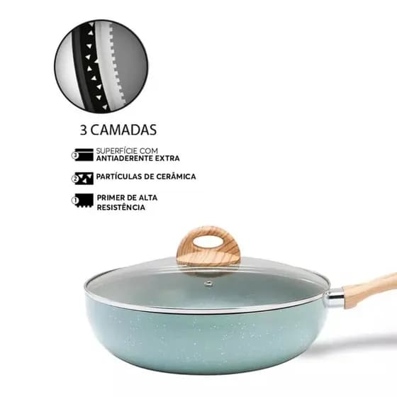 Wok com Tampa e Indução Brinox Botanika 28 cm 3,4 litros Verde - Ceramic Life, Frigideira