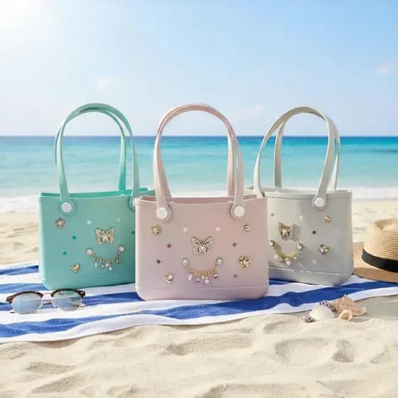 Bolsa Feminina EVA Estilo Crocs com Enfeites – Impermeável, Resistente e Fácil de Limpar