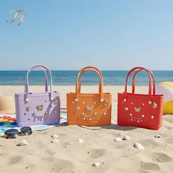Bolsa de Praia EVA Feminina Furadinha com Acessórios DIY – Leve, Impermeável e Personalizável